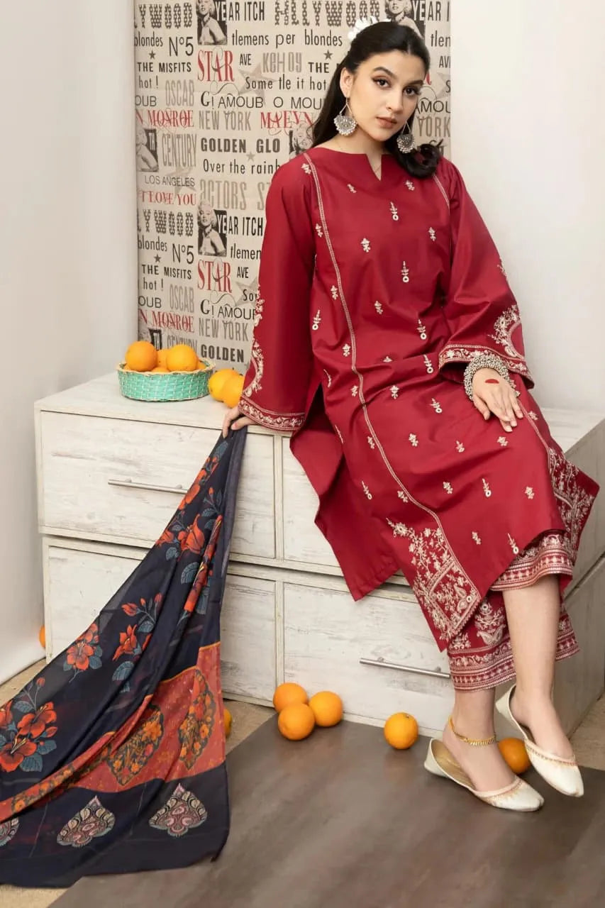 MIX TRENDING DESIGNS 3 Pcs Unstitched Embroidered Suit