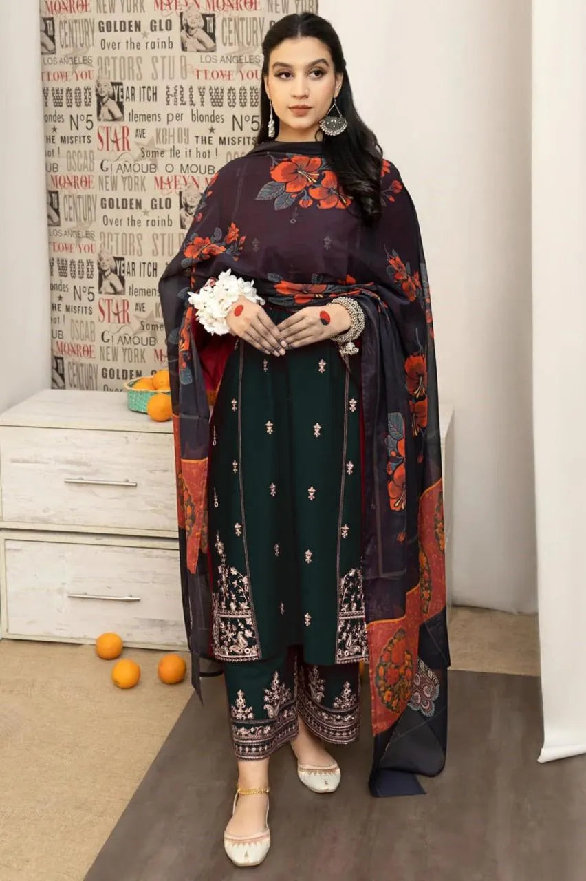 MIX TRENDING DESIGNS 3 Pcs Unstitched Embroidered Suit