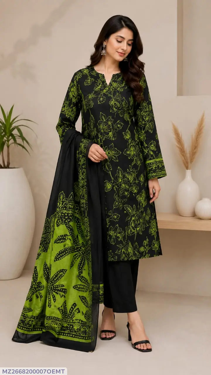 3 Pcs Women's Unstitched Printed Suit