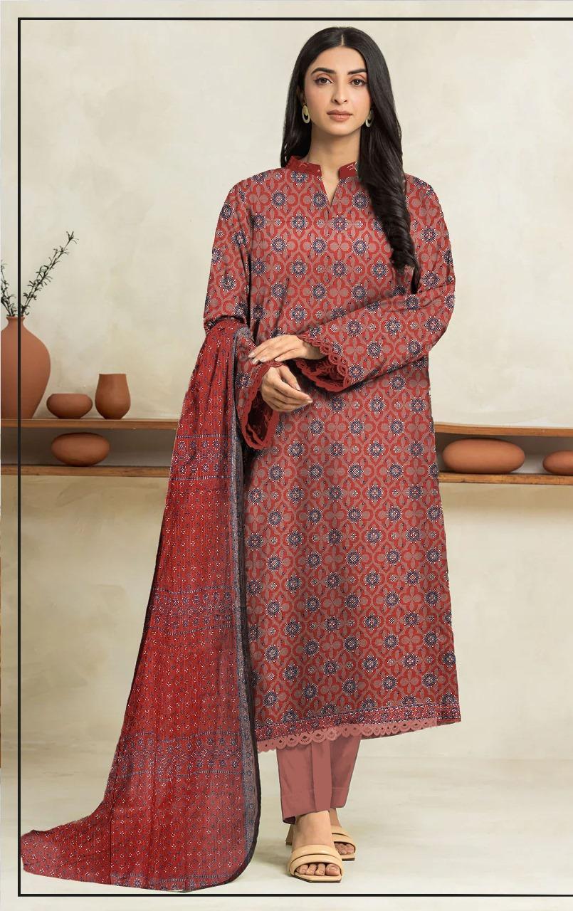 3-Piece Printed Dobby Lawn Suit for Women