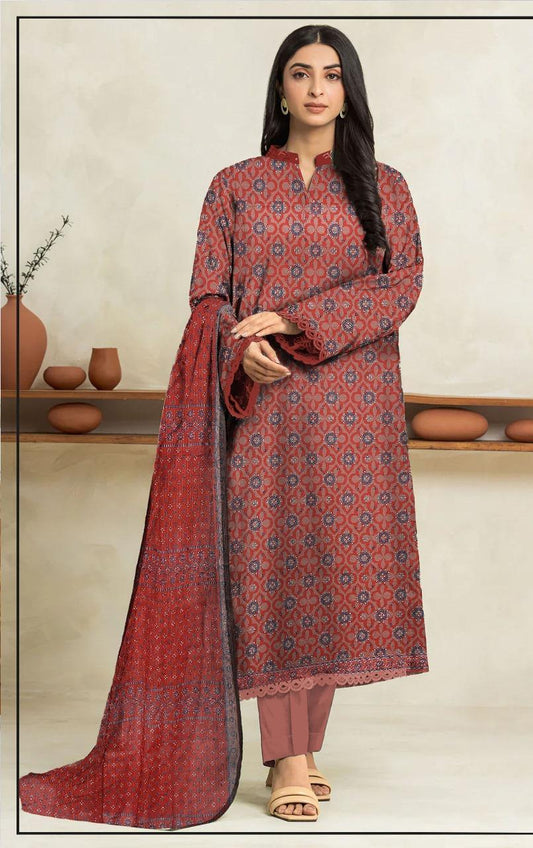 3-Piece Printed Dobby Lawn Suit for Women