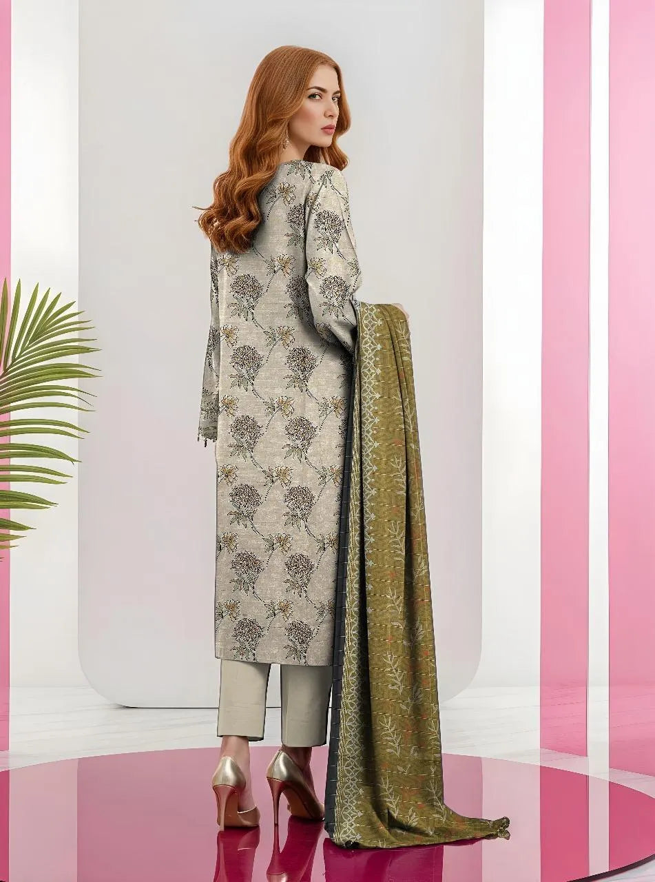 3-Piece Printed Khaddar Suit for Women Wedding Party Wear