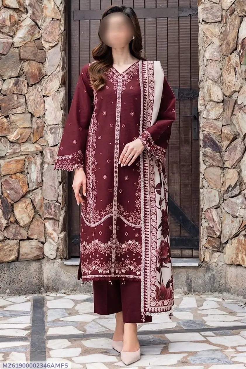 3 Pcs Women's Unstitched Embroidered Suit