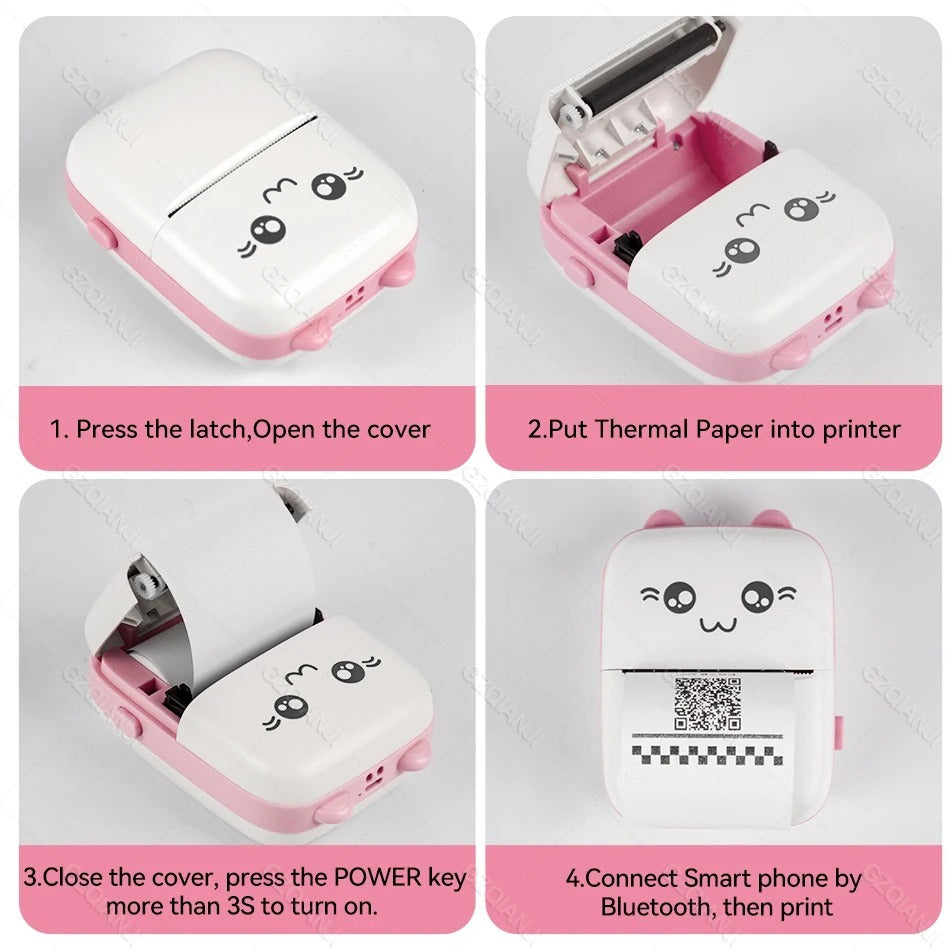 Pocket Inkless Mini Printer - Thermal Portable Bluetooth Wireless Mini Printer For Kids - For Photo, Picture, Office Receipt, Label Note, QR Code - Compatible With IOS & Android
